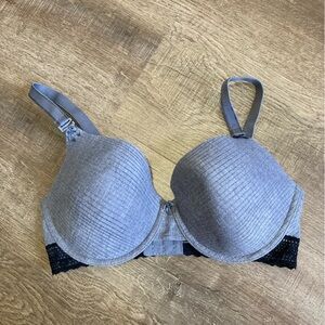 Felina Women's Gray And Black Cotton Underwired T Shirt Bra Size 34DD
